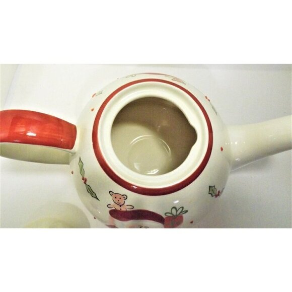 Le Gourmet Chef Santa Large Dome Tea Pot 2003 Red & White Hand Painted - Picture 7 of 10
